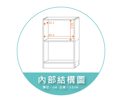 【金階塑鋼】DIY整理櫃(寬48.4二格) 內部結構圖